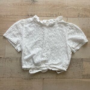SHEIN Size Medium White Eyelet Top Crop Top with Ruffles Open Tie Back Lace